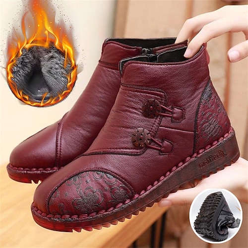 

Mujer Botas Botas de nieve Zapatos blandos Zapatos Confort Diario Botines Botines Flor de Satén Tacón Plano Dedo redondo Felpa Casual Confort PU Cremallera Bloque de color Negro Rojo