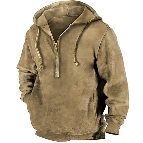 

Homme Sweat à capuche Sweat à capuche quart zippé Marron Capuche Plein Sport Loisir du quotidien Vacances Rétro Vintage Vêtement de rue Frais Printemps Automne Vêtement Tenue Pulls Capuche Pulls