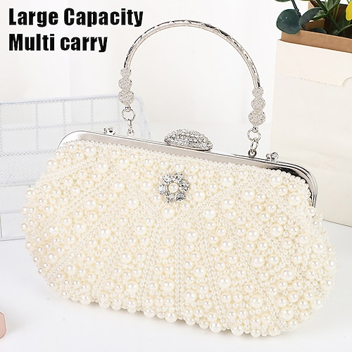 

Mujer Clutch Bolso de noche Minibolso de Mano Poliéster Fiesta Festivos Pedrería Detalles con Perlas Detalles de Cristal Gran Capacidad Duradero Transporte múltiple Color sólido Blanco Marfil