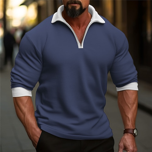 

Homens Camiseta Polo Polo Quarter Zip Trabalho Roupa Diária Lapela Manga Longa Moda Confortável Bloco de cor Zip Up Primavera Outono Normal Preto Azul Laranja Cinzento Camiseta Polo