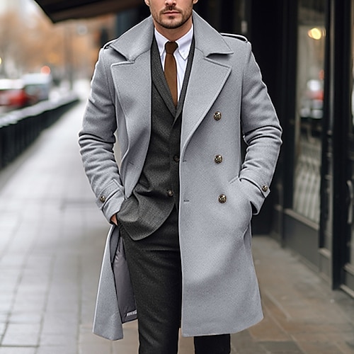 

Men's Winter Coat Overcoat Long Trench Coat Daily Wear Going out Winter Polyester Thermal Warm Washable Outerwear Clothing Apparel Fashion Warm Ups Plain Pocket Lapel Single Breasted