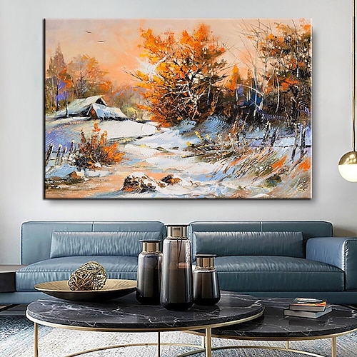 

hecho a mano feliz navidad pintura de nieve nieve pintada a mano pintura al óleo pared pintura moderna lienzo nieve invierno paisaje pintura regalo arte de la pared decoración del hogar decoración