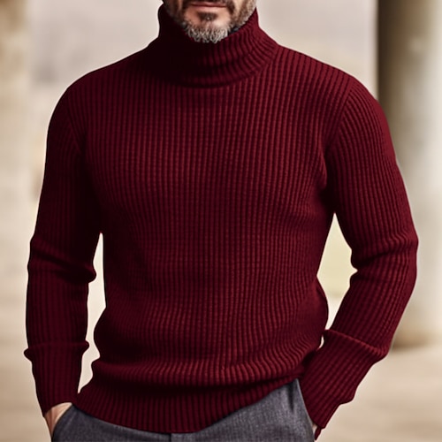 

Homens Suéter Pulôver Estriado Tricotar Tricotado Tecido Gola Alta Mantenha Quente Contemporâneo Moderno Roupa Diária Para Noite Roupa Outono inverno Preto Vinho S M L