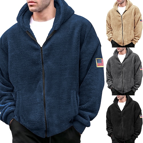 

Hombre Sudadera Sudadera con capucha y cremallera completa Sherpa difuso Negro Azul Marino Caqui Gris Con Capucha Bandera Deporte Diario Festivos Ropa de calle Fresco Casual Otoño invierno Ropa