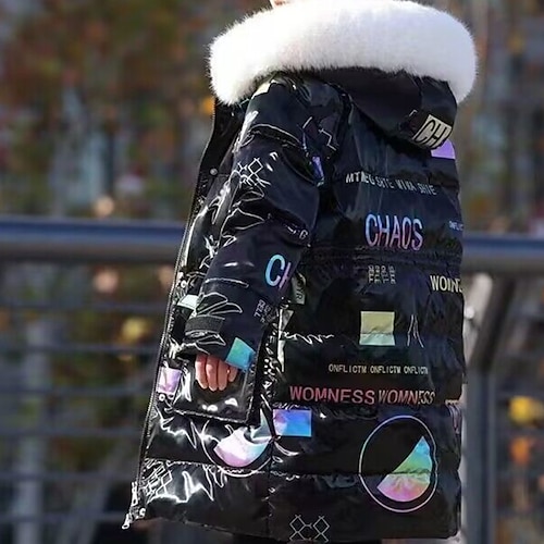  Barn Jente Dun Pufferjakke for barn Aktiv Glidelås Skole Frakk Yttertøy 4-13 år Vinter Leopard lilla leopardprint*grønn Leopardprint*rosa