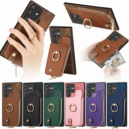 

telefone Capinha Para Samsung Galaxy S23 S22 S21 S20 Ultra Plus FE A54 A34 A14 nota 20 10 Capa para Cartão Wallet Suporte para Alianças Zíper Slot para cartão Côr Sólida TPU PC Couro PU