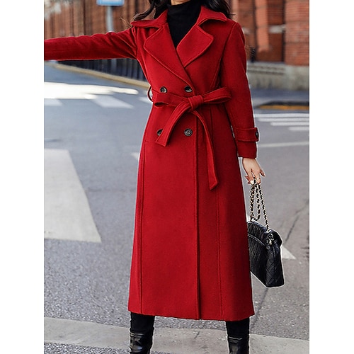 

Manteau Femme Extérieur Plein Air Achats Usage quotidien Contemporain mode Tendance Style de rue Avec poches Longue Manteau Noir Rouge Kaki Automne Hiver Double Boutonnage Revers Standard S M L XL