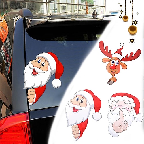 

2pcs Christmas Festive Window Glass Sticker Decorate Side Window Bumpers Santa Claus Car Sticker