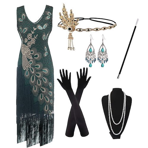 

Retro Antiguo Rugido 20s 1920s Vestido Flapper Traje de cosplay Accesorios Diadema de estilo flapper El gran Gatsby Mujer Lentejuelas Borlas Cosplay Disfraz Navidad Víspera de Todos los Santos Fiesta