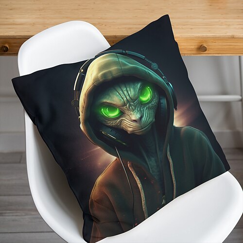 

Funda de almohada de doble cara con diseño de gato alienígena, funda de cojín cuadrada decorativa suave, funda de almohada para dormitorio, sala de estar, sofá y silla, 1 ud.