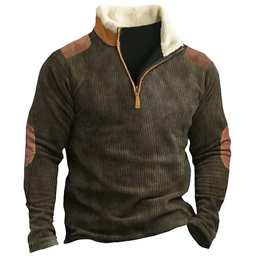 

Herren Sweatshirt Pullover Sweatshirt mit Viertelreißverschluss Braun Troyer Halber Reißverschluss Farbblock Patchwork Sport Natur Täglich Festtage Kord Strassenmode Basic Brautkleider schlicht