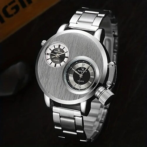 

Montre-bracelet de luxe en acier inoxydable pour hommes, double mouvement, grand cadran, montre d'affaires pour hommes