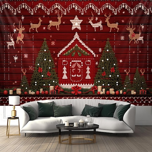 

Tapiz colgante de alce con copos de nieve de Navidad, arte popular escandinavo, arte de pared, tapiz grande de Navidad, decoración mural, fotografía, telón de fondo, manta, cortina, hogar,