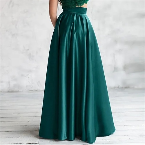 

Femme Jupe Trapèze Balançoire Jupe longue Maxi Polyester Rose Rouge Vert Jupes Hiver Ruché Taille haute Mode Elégant Soirée Plein Air S M L