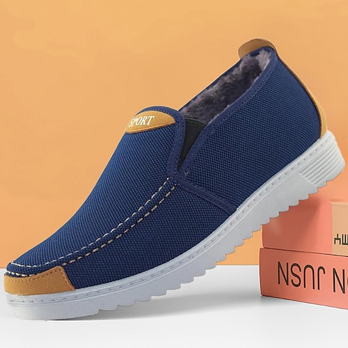 

Hombre Zapatos de taco bajo y Slip-On Tallas Grandes mocasines de conducción Mocasines de Tela Zapatos de invierno Forro de Lana Zapatos de Paseo Casual Exterior Diario Tejido Templado Mocasín Azul