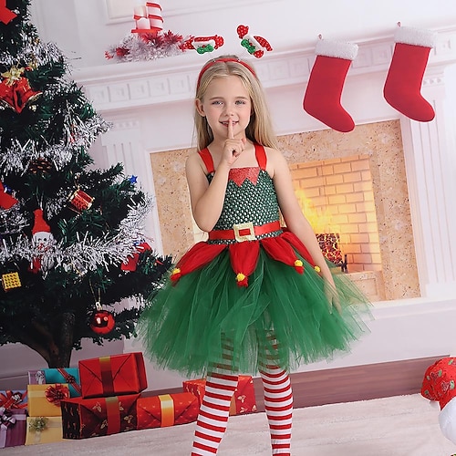 Kids Girls' Dress Solid Color Sleeveless Formal Party Christmas Party  Ruched Adorable Beautiful Cotton Midi Emerald Green Dress Skater Dress  Spring Fall Winter 2-12 Years Dark Green Green 2024 - $28.99