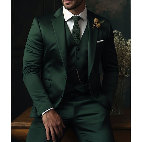 

Ternos de casamento masculinos verdes escuros, 3 peças, cor sólida, roupa de natal, slim fit, peito único, dois botões, 2023