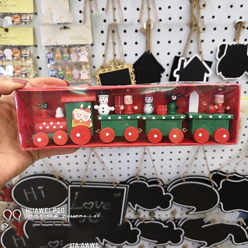 

Quatre trains de noël en bois, jouets pour enfants, décorations de noël, cadeaux, artisanat en bois