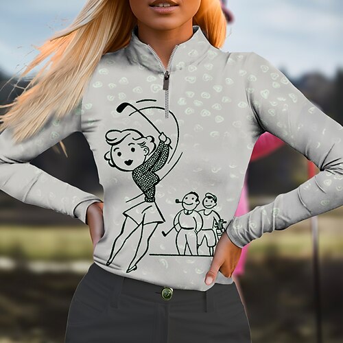 

Mulheres Camisa polo de caminhada Camisa de golfe Respirável Secagem Rápida Pavio Humido Manga Longa Vestuário de golfe Roupas de golfe Normal Zíper Colarinho Alto Desenho Animado Primavera Outono
