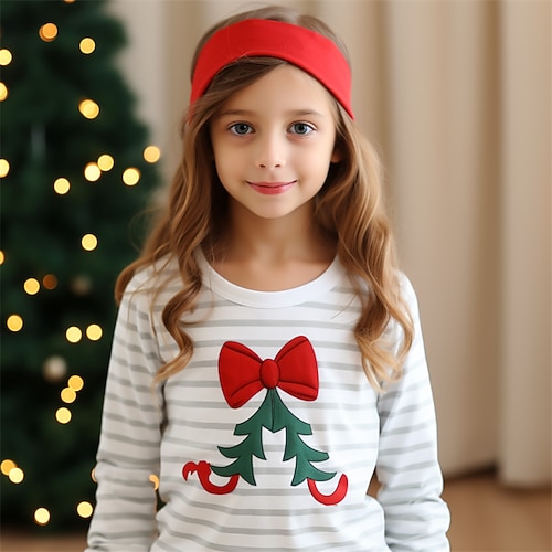 

Navidad Chica 3D Raya Lazo Camiseta Camisa Manga Larga Impresión 3D Otoño Invierno Activo Moda Estilo lindo Poliéster Niños 3-12 años Cuello Barco Exterior Casual Diario Ajuste regular