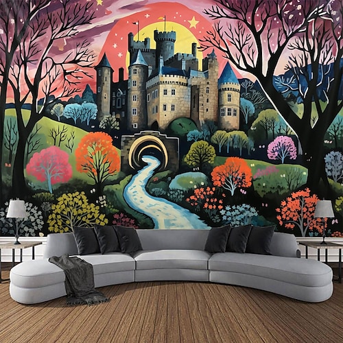 

Colorful Pathway Hanging Tapestry Castle Wall Art Large Tapestry Mural Decor Photograph Backdrop Blanket Curtain Home Bedroom Living Room Decoration