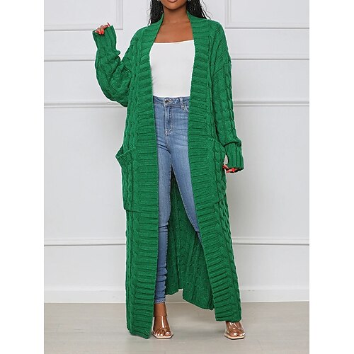 

Gilet Cardigan Maille Femme torsadé Tricoter Longue Poche Couleur unie Col V mode Décontractées Extérieur du quotidien manche longue Automne Hiver Noir Jaune S M L