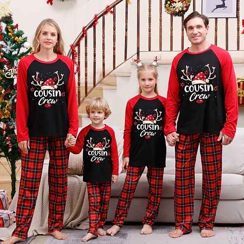 

Olhar de família Natal Pijamas Gráfico Casa Imprimir Vermelho Manga Longa Roupas Mamãe e Eu Ativo Roupas Combinando