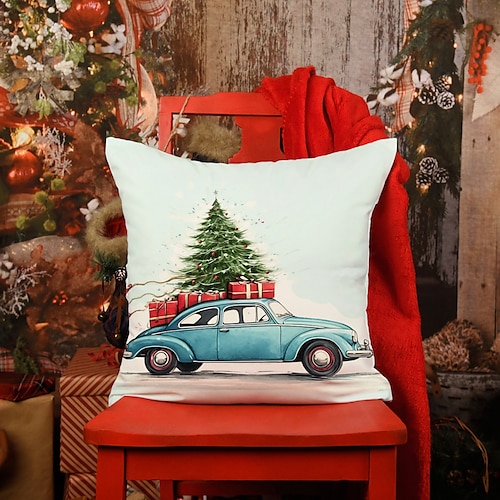 

Funda de almohada de doble cara para coche, árbol de Navidad, 1 unidad, funda de cojín cuadrada decorativa suave, funda de almohada para dormitorio, sala de estar, sofá, silla