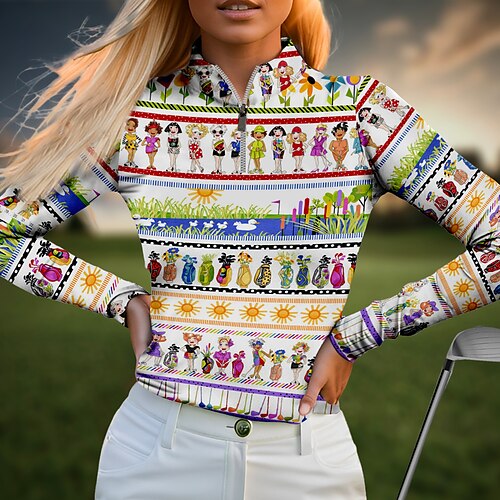 

polo pour femme chemise de golf drôle respirant séchage rapide évacuation de l'humidité manches longues vêtements de golf vêtements de golf coupe régulière fermeture éclair col montant imprimé