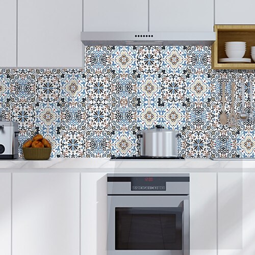 

9pcs Bathroom Sticker Tile Pattern Imitation Tile Wall Sticker Self-Adhesive Kitchen Grease Tile Sticker.