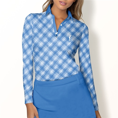 

Mujer Camisas de polo Camiseta de golf Polo con botones Transpirable Secado rápido Dispersor de humedad Manga Larga Ropa de golf ropa de golf Ajuste regular Plaid Primavera Otoño Tenis Golf pepinillo