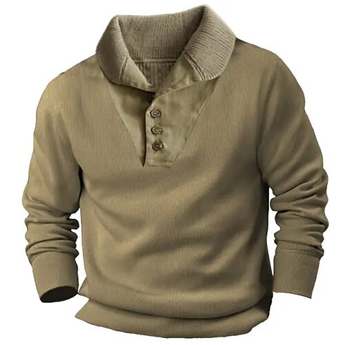 

Homme Sweat shirt Marron Revers Plein Sport Loisir du quotidien Vacances Vêtement de rue basique Décontractées Printemps Automne Vêtement Tenue Pulls Capuche Pulls molletonnés