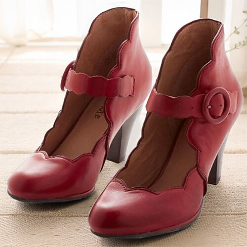 

Mujer Tacones Mary Jane Tallas Grandes Boda Fiesta Navidad Tacón Cuadrado Dedo redondo Vintage Elegante Sensual PU Mocasín Color sólido Rojo Verde