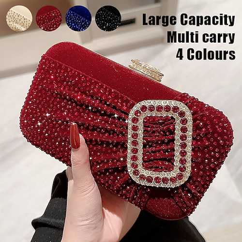 

Damen Clutch Abendtasche Handgelenk-Tasche Samt Party Weihnachten Festtage Strass Schnalle Kette Hohe Kapazität Leichtgewichtig Langlebig Feste Farbe 017 blau 017 schwarz 017 Champagnerfarbe