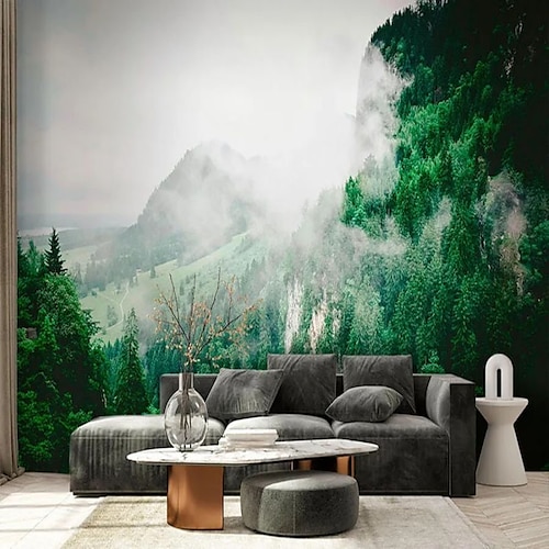 

Papier peint paysage mural de montagne verte autocollant de revêtement mural à décoller et à coller amovible en PVC/vinyle matériau auto-adhésif/adhésif requis décoration murale pour salon cuisine