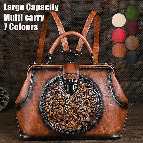 

Femme Sac à main Sac bandoulière Sac d'épaule Cartable Sac Boston faux cuir Soirée Extérieur du quotidien Boucle Fleur Relief Grande Capacité Etanche Durable Bloc de couleur Folk Marron foncé Rouge