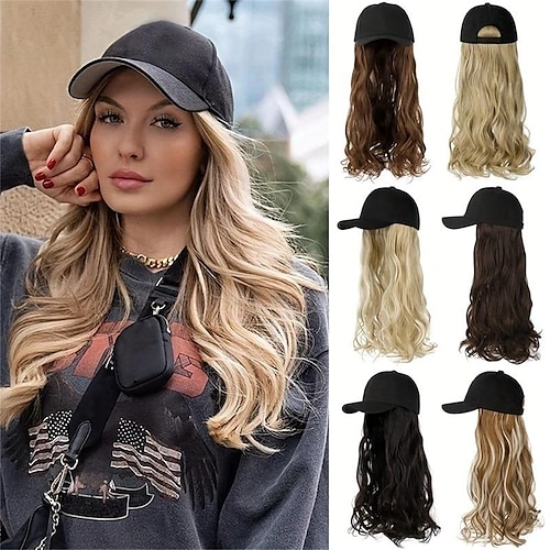 

casquette de baseball perruque perruque synthétique bouclé partie médiane perruque long noir a1 a2 cheveux synthétiques femme design tendance naturel facile à transporter blond noir marron