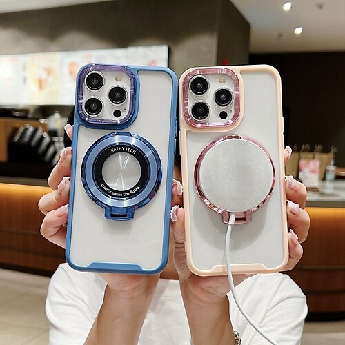 

Phone Case For iPhone 15 Pro Max Plus iPhone 14 13 12 Pro Max Plus Back Cover Magnetic Adsorption with Stand Holder Transparent Support Wireless Charging TPU PC