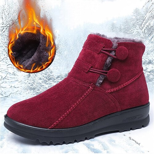 

Mujer Botas Botas de nieve Exterior Diario Forrado con Lana Botines Botines Tacón Plano Dedo redondo Felpa Casual Confort Algodón Mocasín Banda Elástica Color sólido Negro Rojo Café