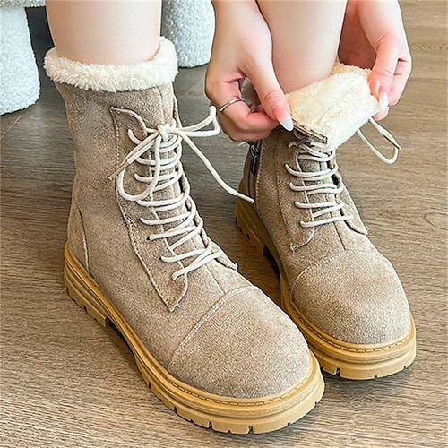 

Damen Stiefel Springerstiefel Übergrössen Stiefel mit Absatz Outdoor Täglich Innenfutter aus Fleece Stiefel mit mittlerer Wade Blockabsatz Runde Zehe Brautkleider schlicht Komfort Kunst-Veloursleder