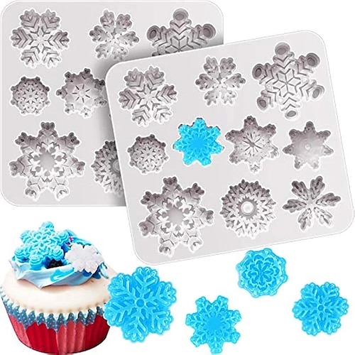 

3D Snowflake Silicone Mold Christmas Snowflake Fondant Silicone Mold For Cake Cupcake Decoration Polymer Clay Crafting Projects
