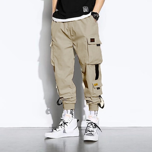 

Men's Cargo Pants Cargo Trousers Joggers Trousers Cropped Pants Drawstring Elastic Waist Multi Pocket Letter Comfort Wearable Casual Daily Holiday Sports Fashion Black Green