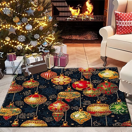 

Decoraciones navideñas, alfombra antideslizante para mesita de noche, sala de estar, dormitorio, interior, exterior, adornos de Papá Noel, árbol, copo de nieve