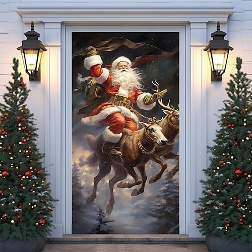 

Christmas Santa Reindeer Door Covers Door Tapestry Door Curtain Decoration Xmas Backdrop Door Banner for Front Door Christmas Holiday Party Decor Supplies