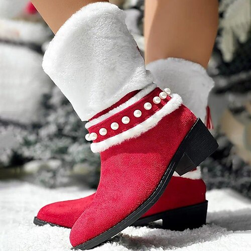 

Damen Stiefel Schneestiefel Übergrössen Winterstiefel Weihnachten Täglich Innenfutter aus Fleece Stiefeletten Stiefeletten Winter Flacher Absatz Runde Zehe Brautkleider schlicht Komfort PU