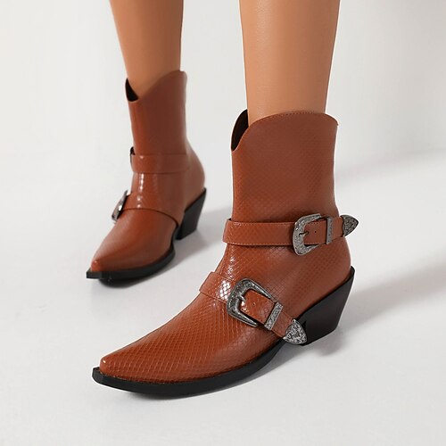 

Mujer Botas Botas cowboy Tallas Grandes Fiesta Exterior Diario Botines Botines Tacón Cuadrado Dedo Puntiagudo Moda Casual Bohemia PU Hebilla Color sólido Marrón