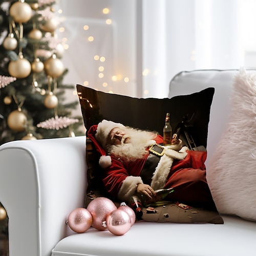 

Funda de almohada de doble cara de Papá Noel borracho de Navidad, 1 pieza, funda de cojín cuadrada decorativa suave de Navidad, funda de almohada para dormitorio, sala de estar, sofá, silla