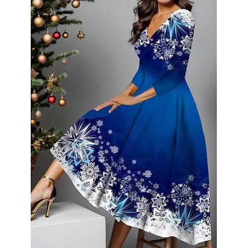 

robe de Noël scintillante pour femme robe de soirée robe de cocktail noir vin bleu manches 3/4 longueur ombre poche profonde v mode robe d'hiver