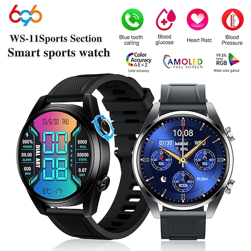 

696 WS-11 Montre intelligente 1.43 pouce Smartwatch Montre Connectée Bluetooth Podomètre Rappel d'Appel Moniteur de Sommeil Compatible avec Android iOS Femme Hommes Mode Mains-Libres Rappel de