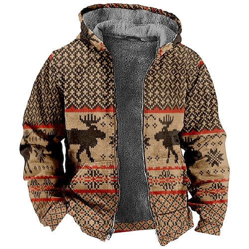 

Noël Pardessus Sweat à capuche zippé Imprime Poche avant Art graphique Pardessus Pour Homme Femme Unisexe Adulte Estampage à chaud 100 % Polyester Soirée